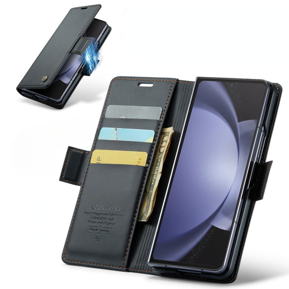 Etui z klapką CASEME do Samsung Galaxy Z Fold6 5G, Litchi Wallet, czarne