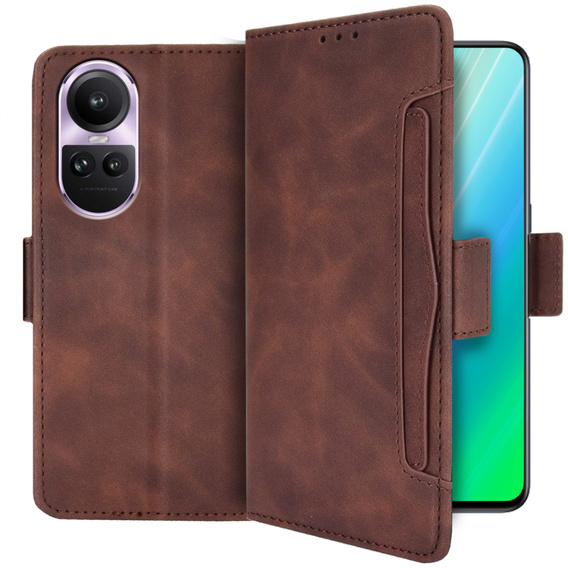 Etui z klapką do Oppo Reno 10 / 10 Pro, Card Slot, brązowe