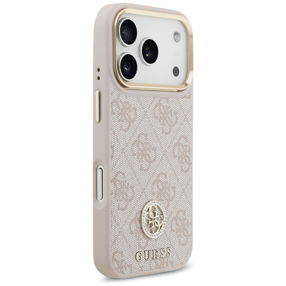 Etui GUESS do iPhone 17 Pro, 4G Strass Logo, do MagSafe, z paskiem, różowe