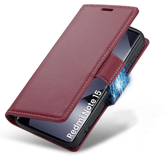 Etui do Xiaomi Redmi Note 15 5G / Poco M8 5G, ERBORD Glossy Litchi, portfel z klapką, czerwone