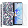Zestaw Etui z klapką do Oppo A17, Fioletowe wzory + Szkło 9H