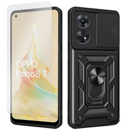 Zestaw  Etui pancerne do Oppo Reno8 T, Nox Camera Slide, czarne + szkło