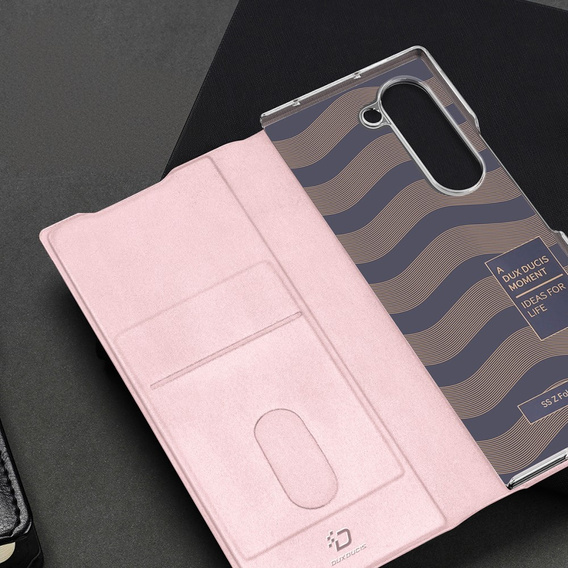 Etui Dux Ducis Bril Series do Samsung Galaxy Z Fold7 5G – różowe, skórzane, z funkcją podstawki