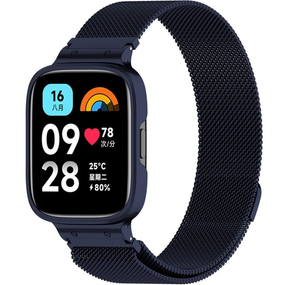 Pasek Bransoleta Milanese z Etui do Xiaomi Redmi Watch 3 Active, Granatowy