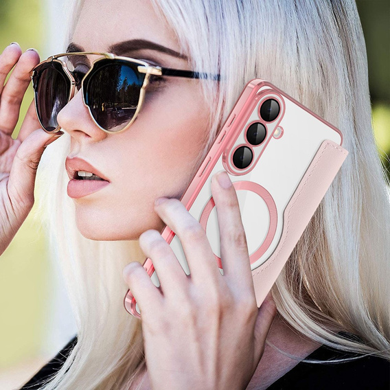 Etui z klapką do Samsung Galaxy S26 Plus, RFID Wallet MagSafe z ochroną aparatu, różowe