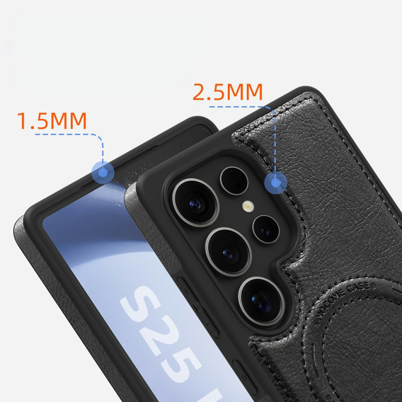 Etui skórzane z podstawką do Samsung Galaxy S25 Ultra – kompatybilne z MagSafe, czarne