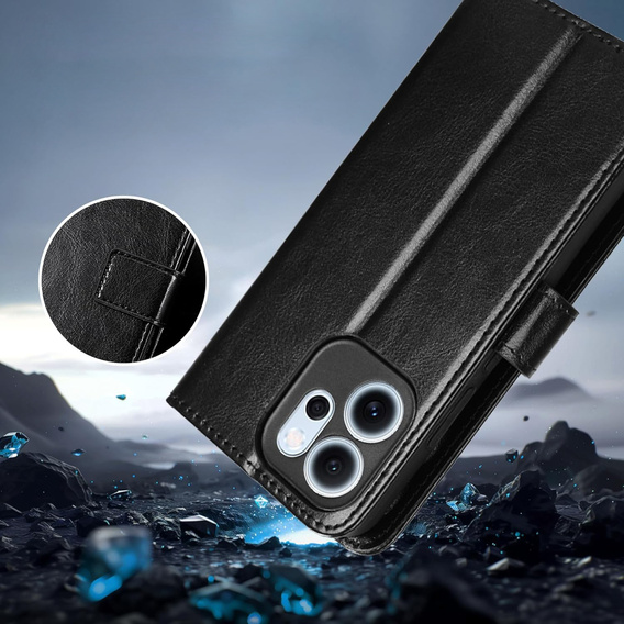 Etui z klapką do Oppo Reno 14 F / 14 FS, Crazy Horse Wallet, czarne