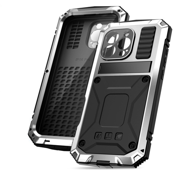 Etui pancerne do iPhone 16 Pro, R-JUST, srebrne