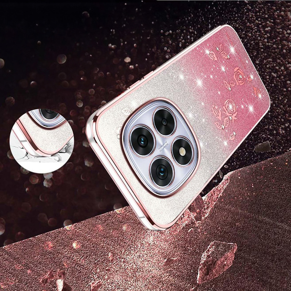 Etui do Xiaomi Redmi Note 15 Pro Plus 5G / Poco M8 Pro 5G, Glitter Flower, różowe