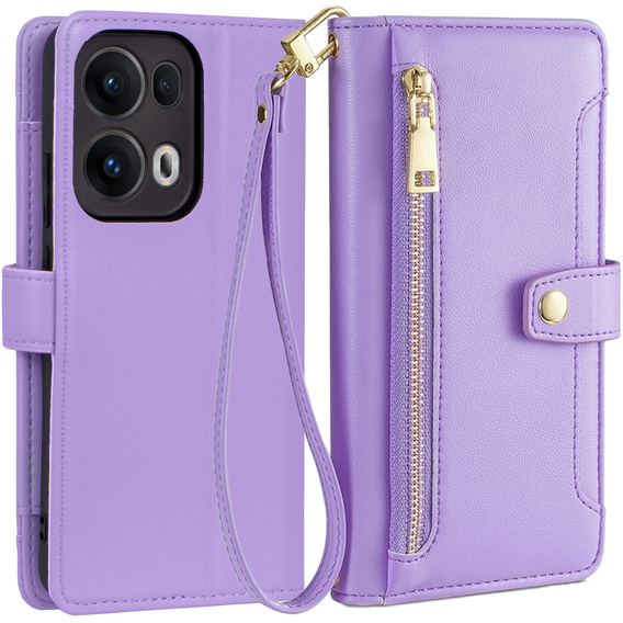 Etui z klapką do Oppo Reno 13 Pro, Wallet Zipper Pocket, fioletowe