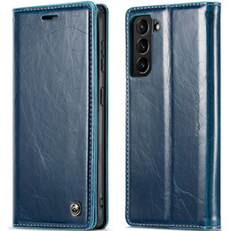 Etui z klapką CASEME do Samsung Galaxy S21 FE, Waxy Textured, niebieskie