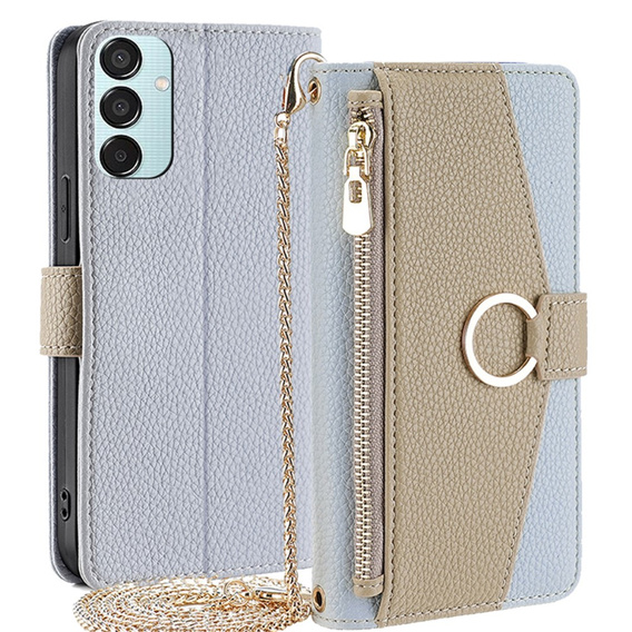 Etui z klapką do Samsung Galaxy M15 5G, Wallet Zipper Pocket, z lusterkiem, niebieskie