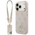 Etui GUESS do iPhone 17 Pro, 4G Strass Logo, do MagSafe, z paskiem, różowe
