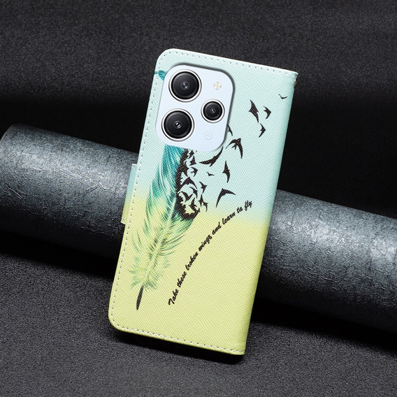 Etui z klapką do Xiaomi Redmi 12 4G, Wallet, Feather niebieskie / żółte
