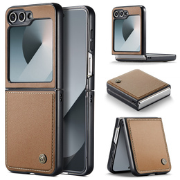 Etui do Samsung Galaxy Z Flip7, CASEME Litchi Leather, brązowe