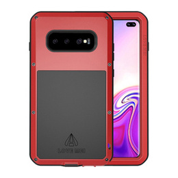 Etui Love Mei do Samsung Galaxy S10+ Plus, pancerne ze szkłem, czerwone