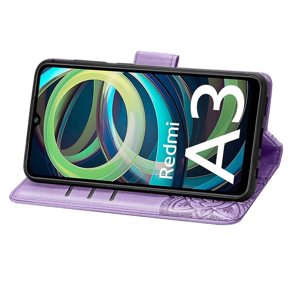 Etui z klapką do Xiaomi Redmi A3, Butterfly, fioletowe