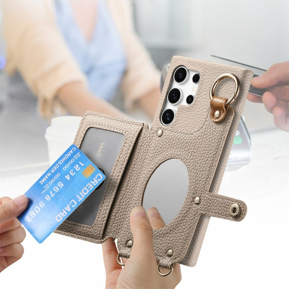 Etui do Samsung Galaxy S25 Ultra z klapką i paskiem – beżowe
