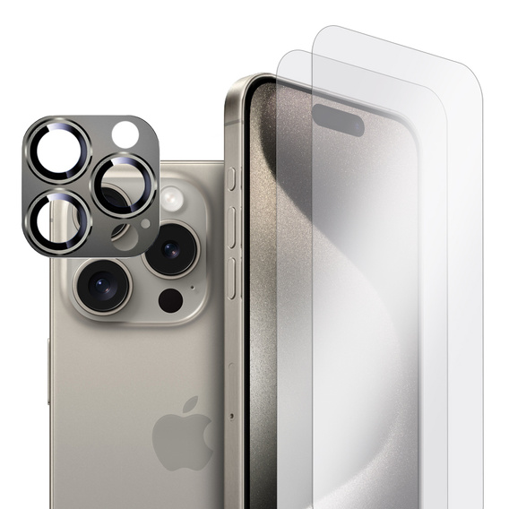 2x Szkło + szybka na aparat złota do iPhone 15 Pro Max, ERBORD Hartowane 9H