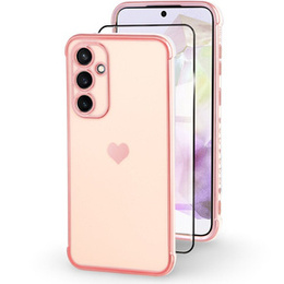 Etui do Samsung Galaxy A35 5G, Electro heart, różowe rose gold + Szkło Full Glue Ceramic