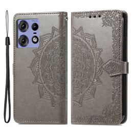 Etui z klapką do Motorola Edge 50 Pro, Mandala, szare