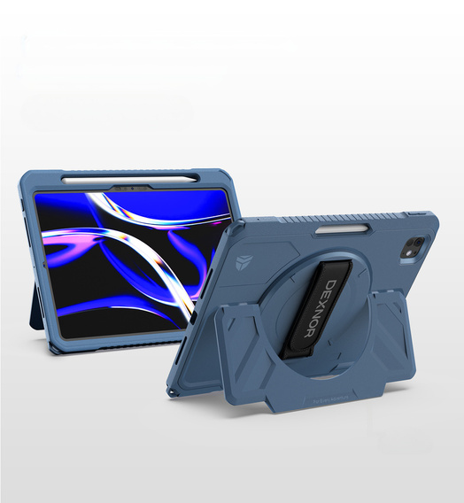 Etui Dexnor 360° do iPad Pro 11 2024 (5 gen.), z paskiem i miejscem na rysik - niebieskie