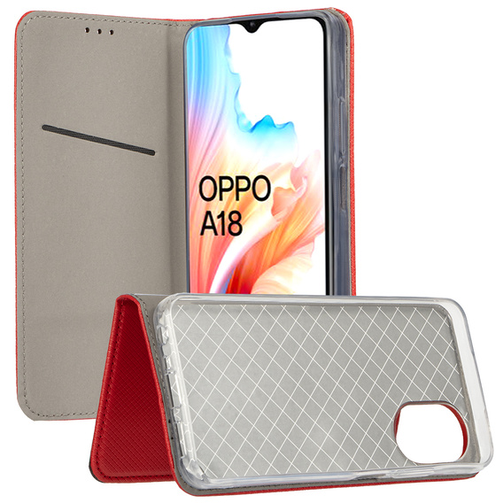 Etui do Oppo A18 4G / A38 4G, Smart Magnet, czerwone + Szkło 9H