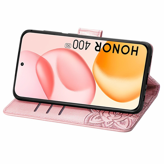 Etui z klapką do Honor 400 5G, Butterfly, różowe rose gold