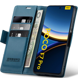 Etui do Xiaomi Poco F7 Pro, ERBORD Glossy Litchi, portfel z klapką, niebieskie