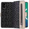 Etui z klapką do Samsung Galaxy A51 5G, Wallet Pocket Zipper Lace, czarne