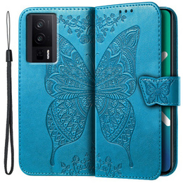 Etui z klapką do Xiaomi Poco F5 Pro, Butterfly, niebieskie