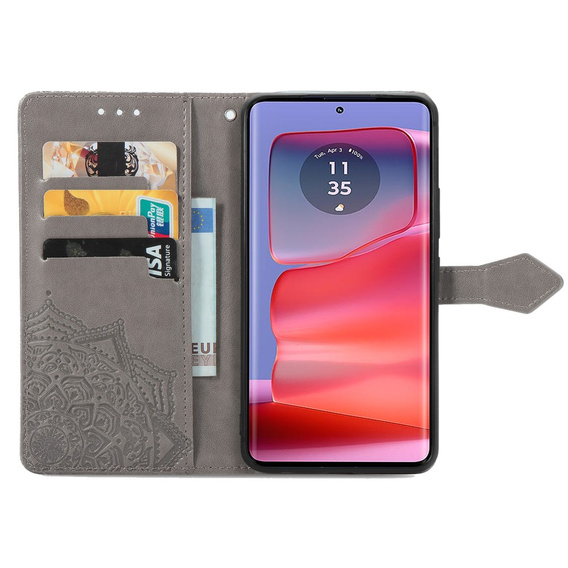 Etui z klapką do Motorola Edge 50 Pro, Mandala, szare