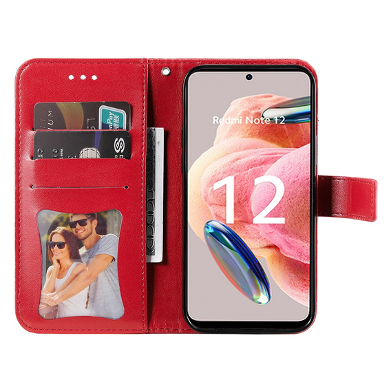 Etui z klapką do Xiaomi Redmi Note 12 4G, Mandala Flower, czerwone
