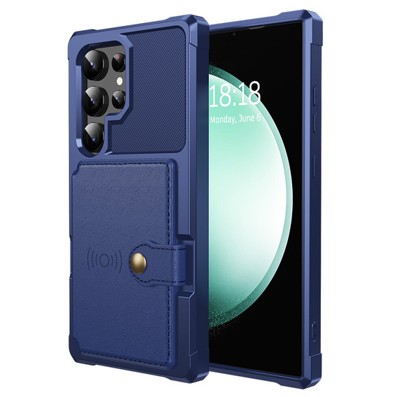 Etui do Samsung Galaxy S24 Ultra Card Holder Kickstand, Card Holder Kickstand, niebieskie