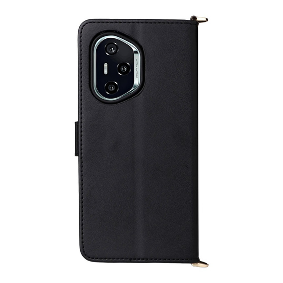 Etui z klapką do Honor 400 5G, Crossbody Leather Wallet, czarne
