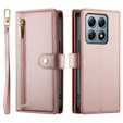 Etui z klapką do Xiaomi 14T Pro, Wallet Zipper Pocket, różowe