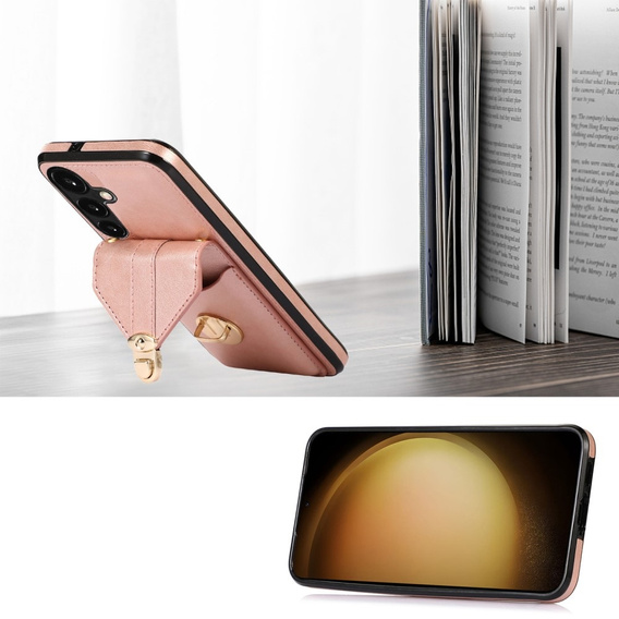 Etui do Samsung Galaxy A25 5G, Card Holder, z paskiem na ramię, różowe rose gold