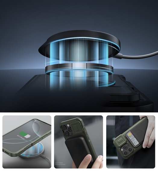 Etui Dexnor MagSafe do iPhone 16 Pro Max magnetyczne z przesuwaną osłoną aparatu – zielone