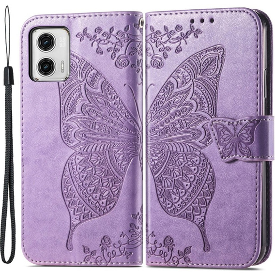 Etui z klapką do Motorola Moto G73 5G, Butterfly, fioletowe