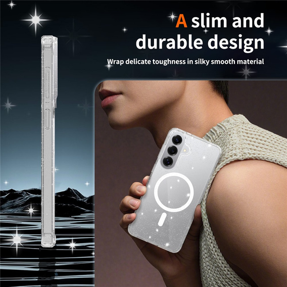 Etui do Samsung Galaxy S26 Plus, do MagSafe, brokatowe, przezroczyste