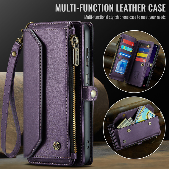Etui CASEME do Samsung Galaxy S25 FE, RFID Leather Wallet, z paskiem na ramię, fioletowe