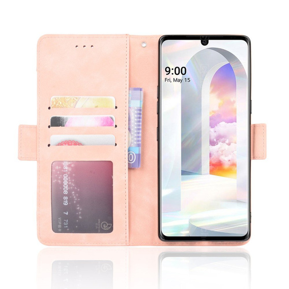 Etui z klapką do LG Velvet, Card Slot, różowe