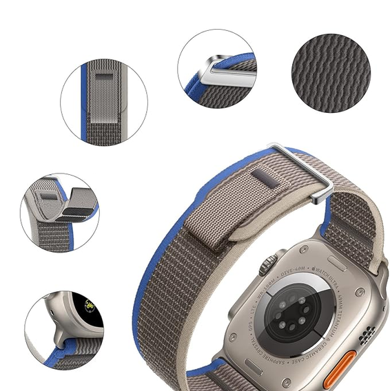 Pasek Nylonowy do Apple Watch 1/2/3/4/5/6/7/8/9/10/11/SE Ultra 1/2/3 42/44/45/46/49mm, Szary/Niebieski