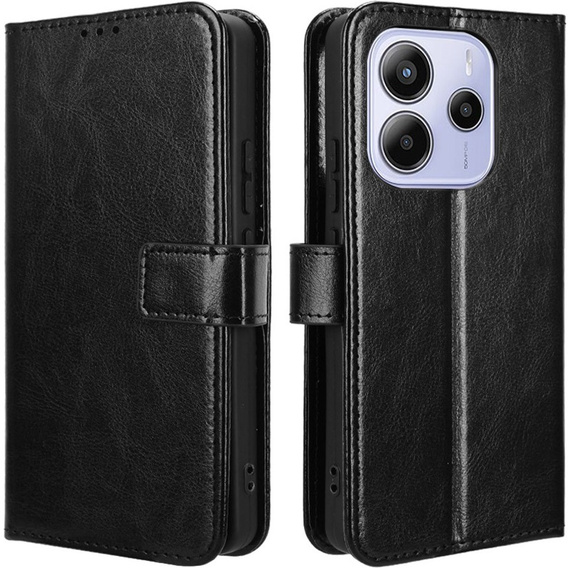 Etui z klapką do Xiaomi Redmi Note 14 4G, Crazy Horse Wallet, czarne