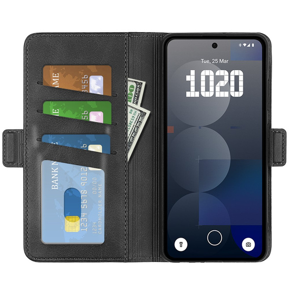 Etui z klapką do Nothing Phone 3a Pro, Leather Wallet, czarne