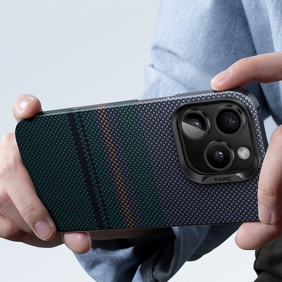 Etui BENKS Kevlar do iPhone 15 Pro Max, Magnetic Armor Air Aurora 600D S062, do MagSafe, zielone