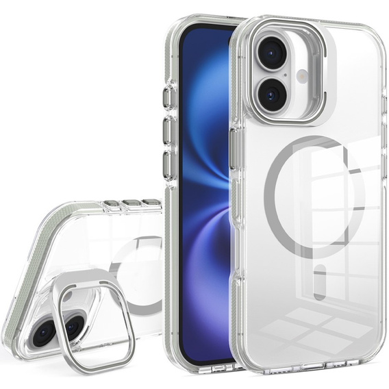 Etui do iPhone 17, do MagSafe, z podstawką, przezroczyste z szarymi akcentami