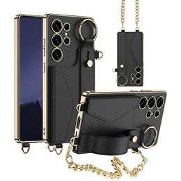 Etui GKK do Samsung Galaxy S25 Ultra z podstawką, kieszenią na karty i paskiem – czarne