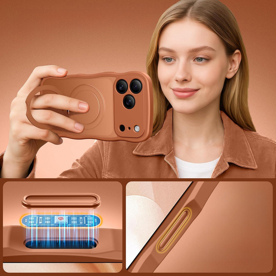 Etui do iPhone 17 Pro, Spin MagSafe Stand Wave Edge, Cosmic Orange