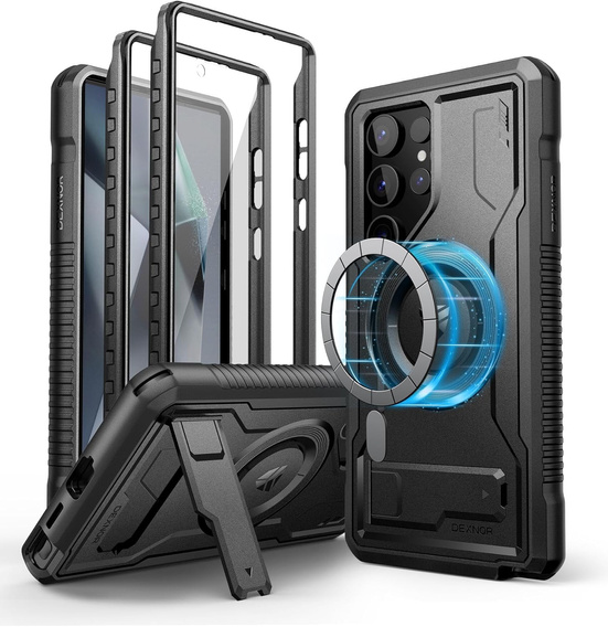 Dexnor – etui pancerne z podstawką i ochroną ekranu do Samsung Galaxy S24 Ultra - czarne